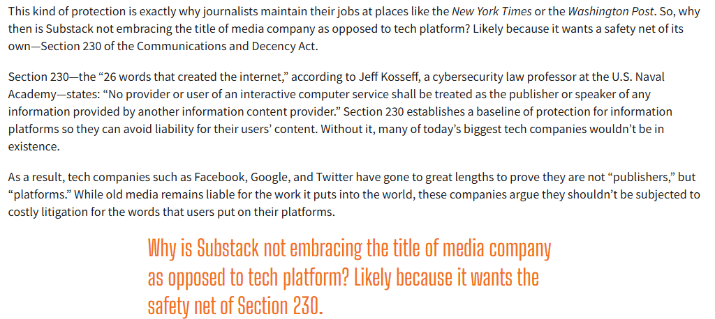 Substack's Role in Media Freedom and Liability.
