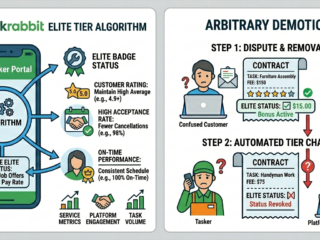 Infographic showing TaskRabbit's elite tier algorithm and demotion process.