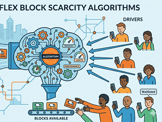Illustration of Amazon Flex algorithms managing block scarcity for drivers.