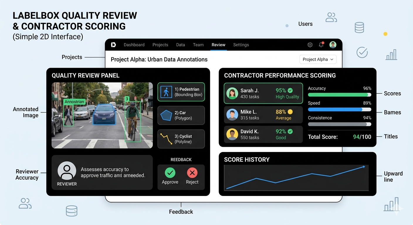 Dashboard showing human grading of AI training with scores and feedback.