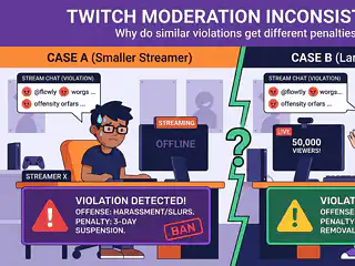 Illustration of Twitch moderation issues between small and large streamers.
