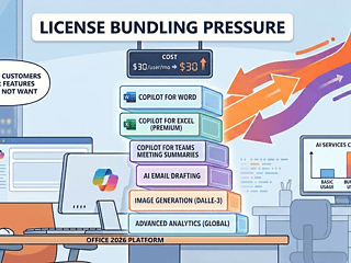 Visual of AI tool costs and licensing pressure affecting Microsoft users.