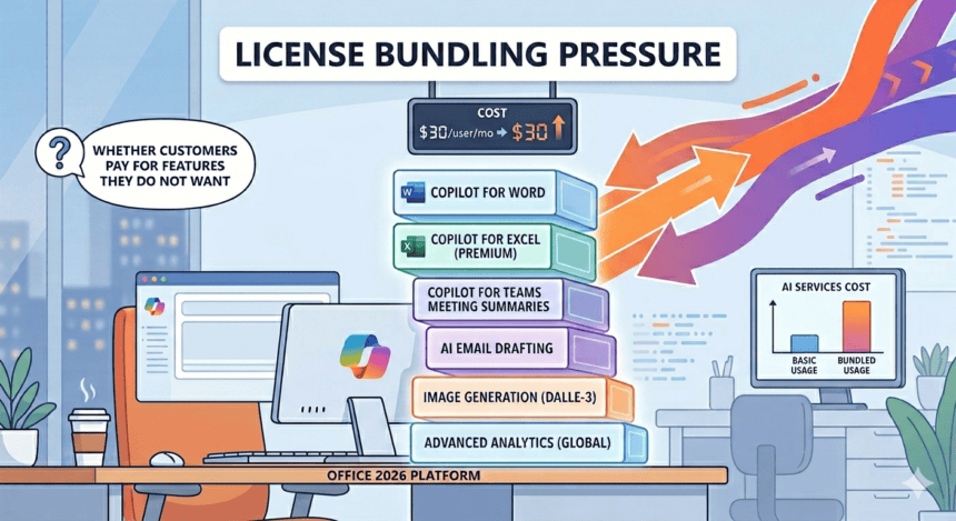 Visual of AI tool costs and licensing pressure affecting Microsoft users.