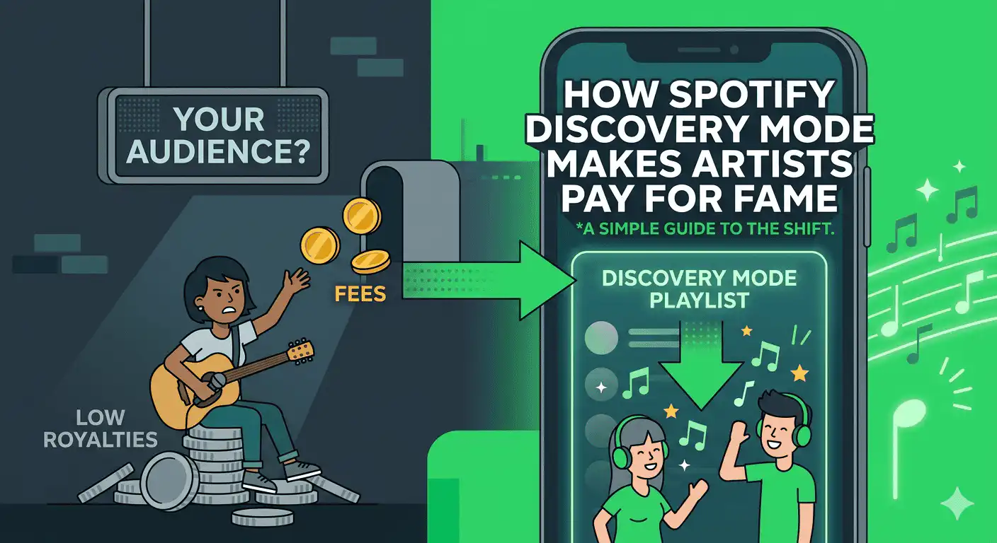 Home Icy 42 Illustration of a musician earning from Spotify Discovery Mode, highlighting music royalties and art.