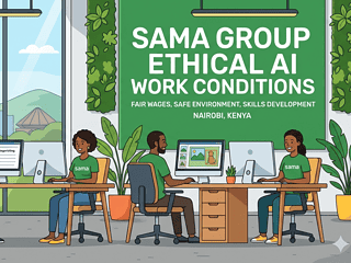 Ethical AI workspace with diverse team collaborating in Nairobi, Kenya.