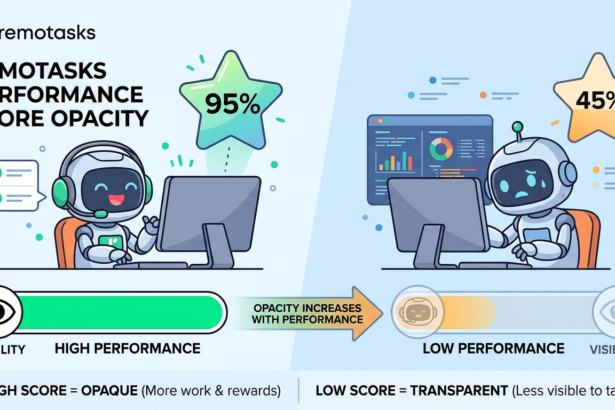 Robots with performance scores 95% and 45% at computers.