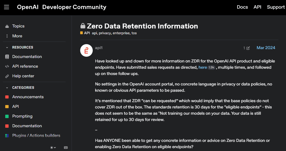 Information on Zero Data Retention policies and guidelines for API and enterprise data management.
