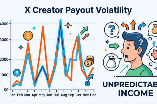 Graph showing fluctuating creator payouts and unpredictable income trends.