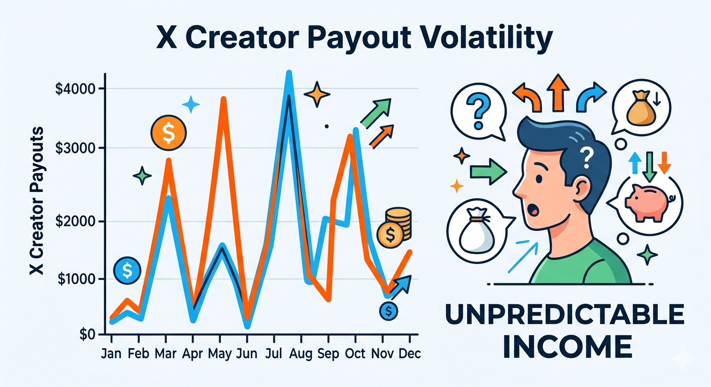 Home Icy 39 Graph showing fluctuating creator payouts and unpredictable income trends.