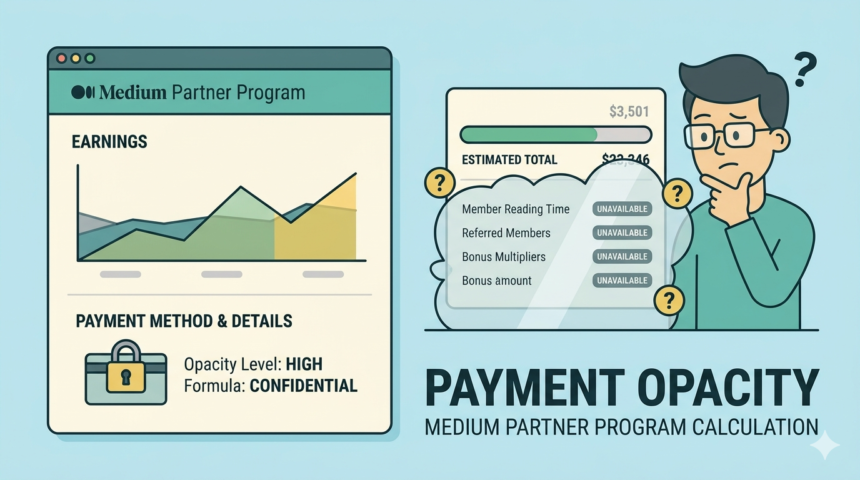 Illustration of a man analyzing partner program payment opacity and earnings.