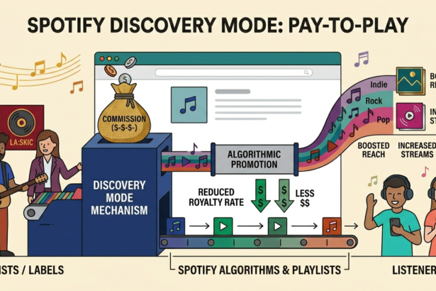 Illustration of Spotify's discovery mode and algorithm promotion process.