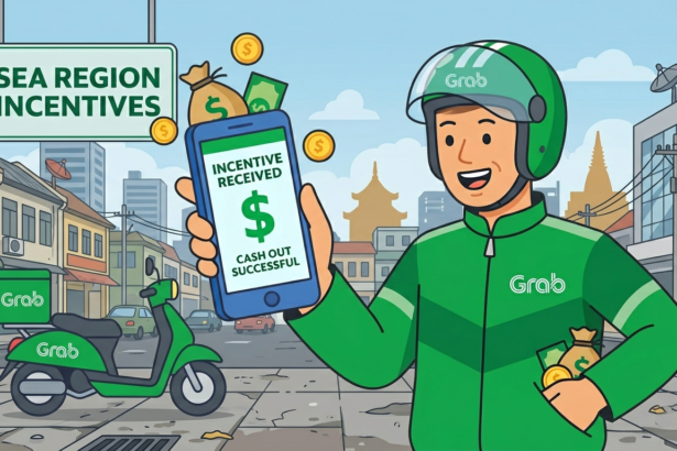 Grab driver holding a phone showing successful incentive received.