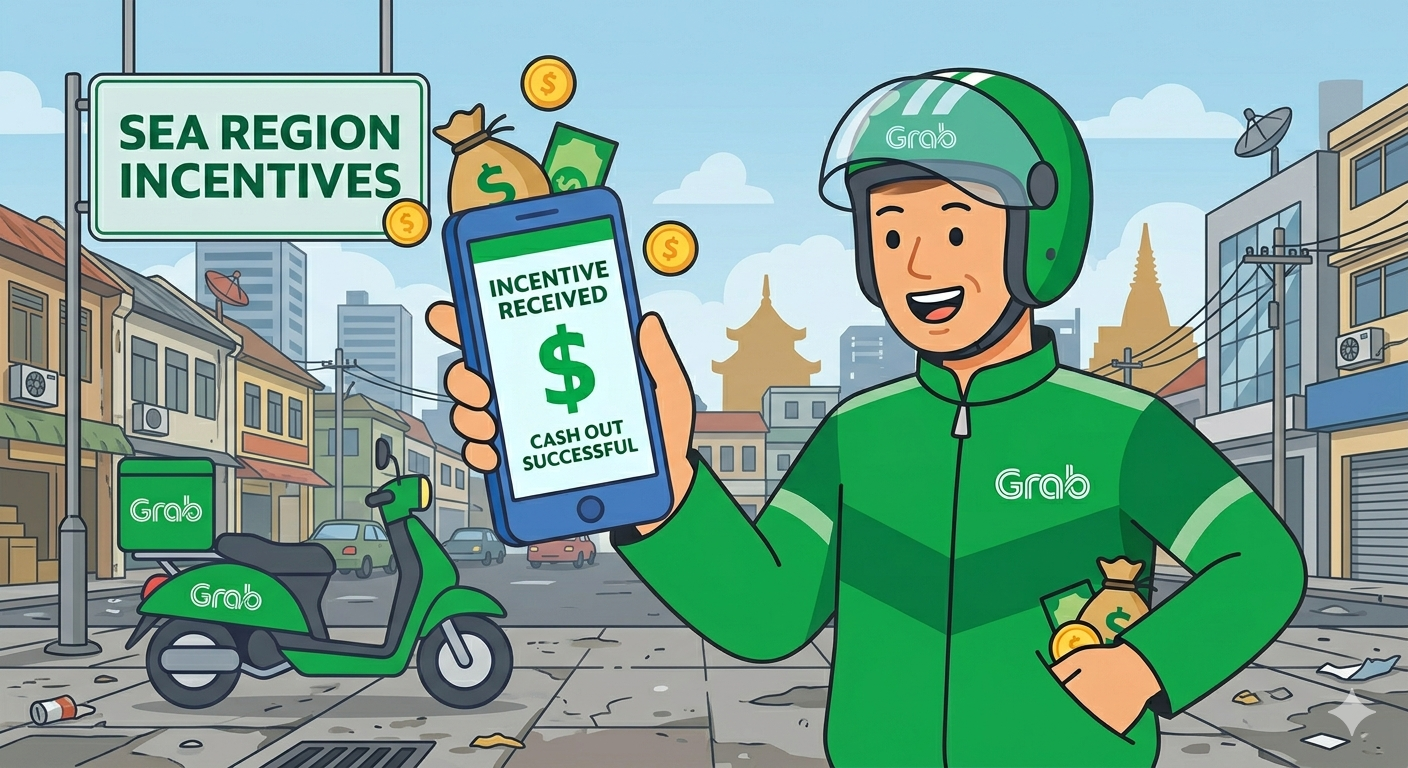 Home Icy 39 Grab driver holding a phone showing successful incentive received.