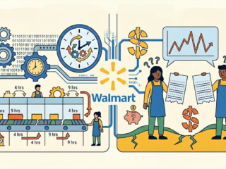 Illustration of Walmart's supply chain, data analytics, and employee collaboration.