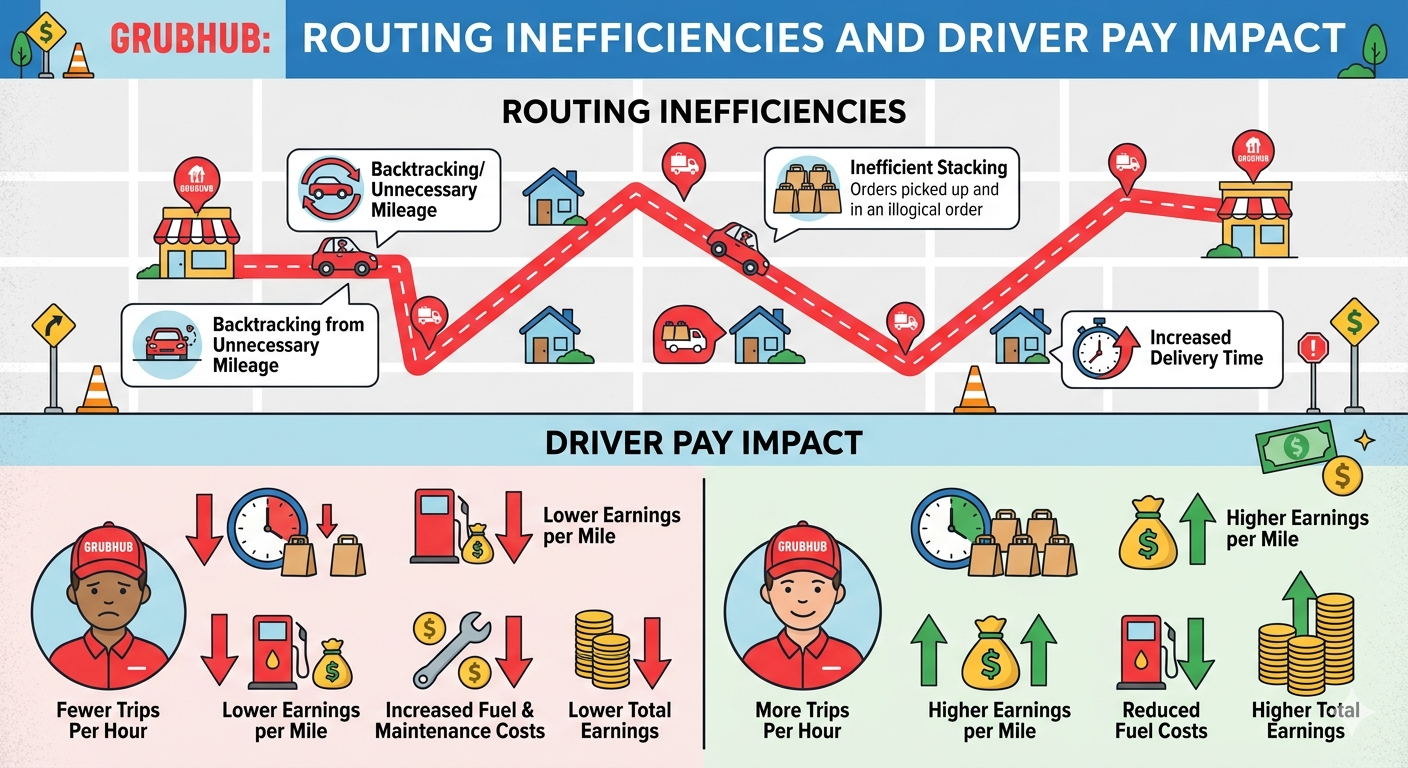 Home Icy 40 Infographic showing how routing issues affect driver pay and delivery times.
