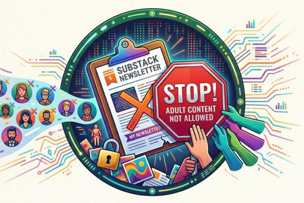 Digital illustration of content filtering and user interaction on social media.