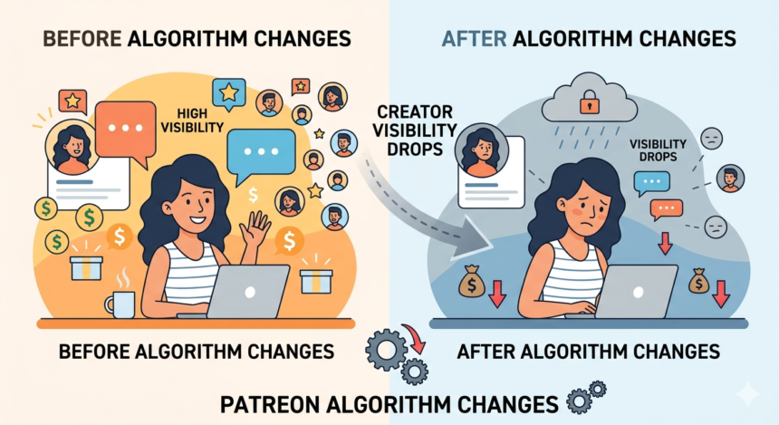 Comparison of creator visibility before and after algorithm changes.